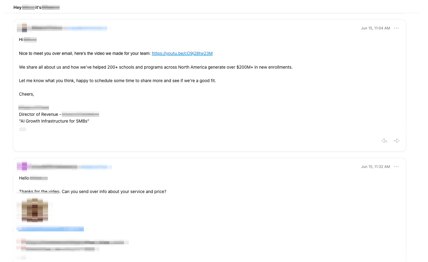 Prospect asks for service and pricing information