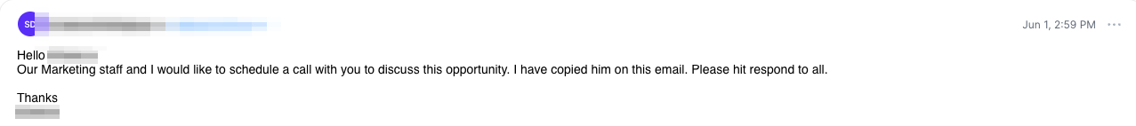 Prospect wants to schedule a call to discuss