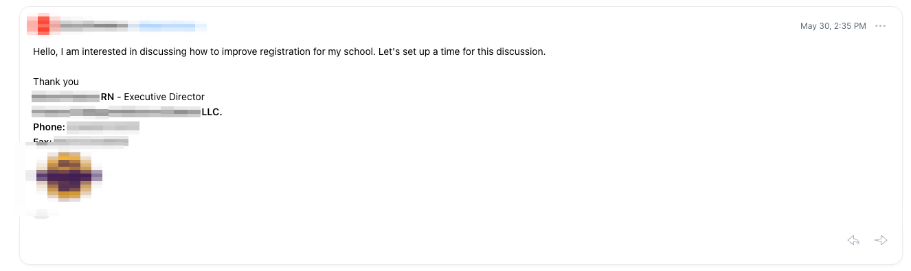 Prospect interested in discussing how to improve registration