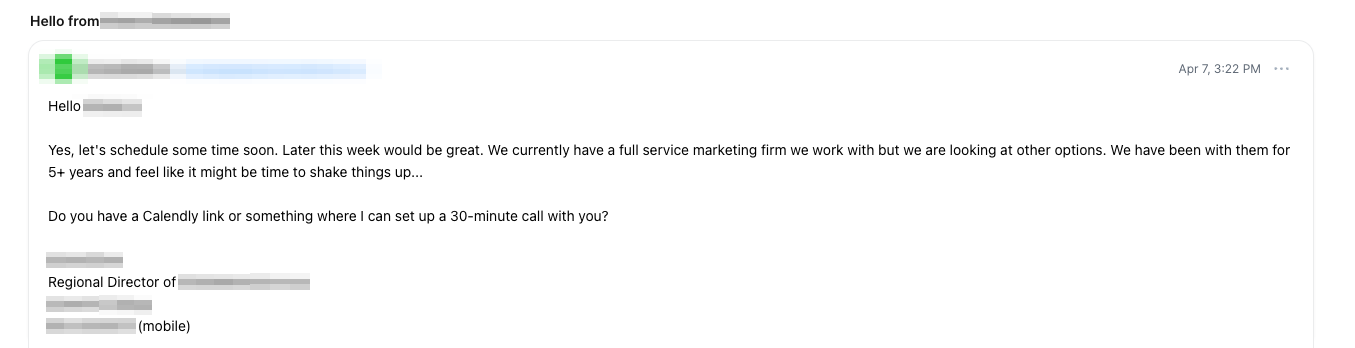 Prospect wants to schedule a 30-minute call