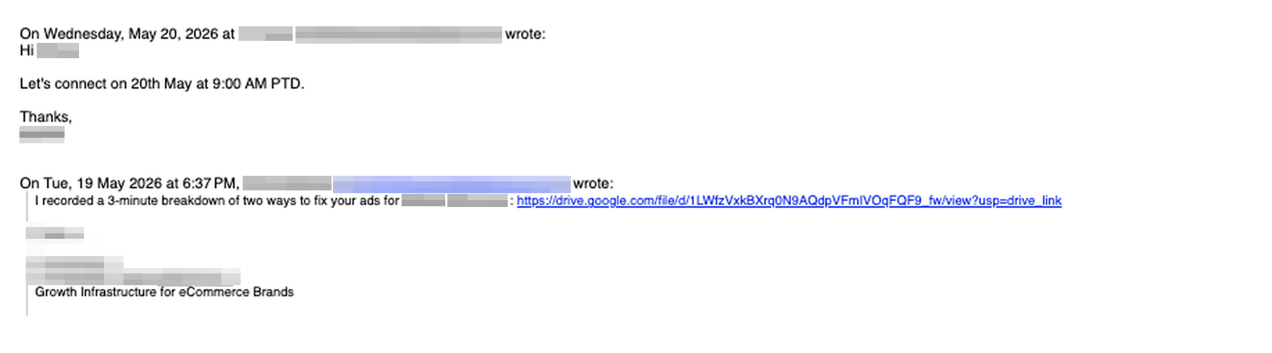 Prospect replies to a personalized video and proposes a time to connect